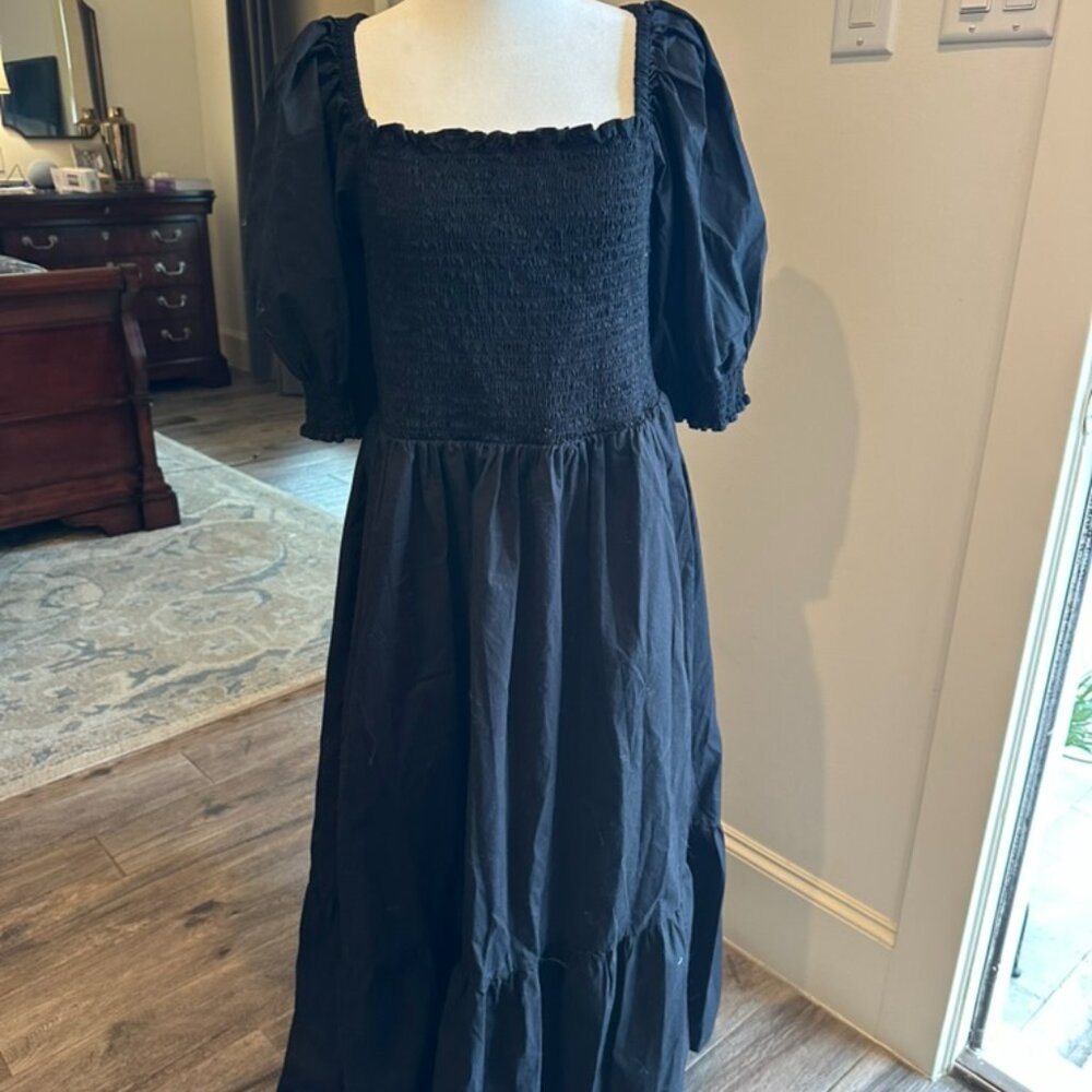 Long black cotton dress - blousy sleeves - Picture 2 of 3